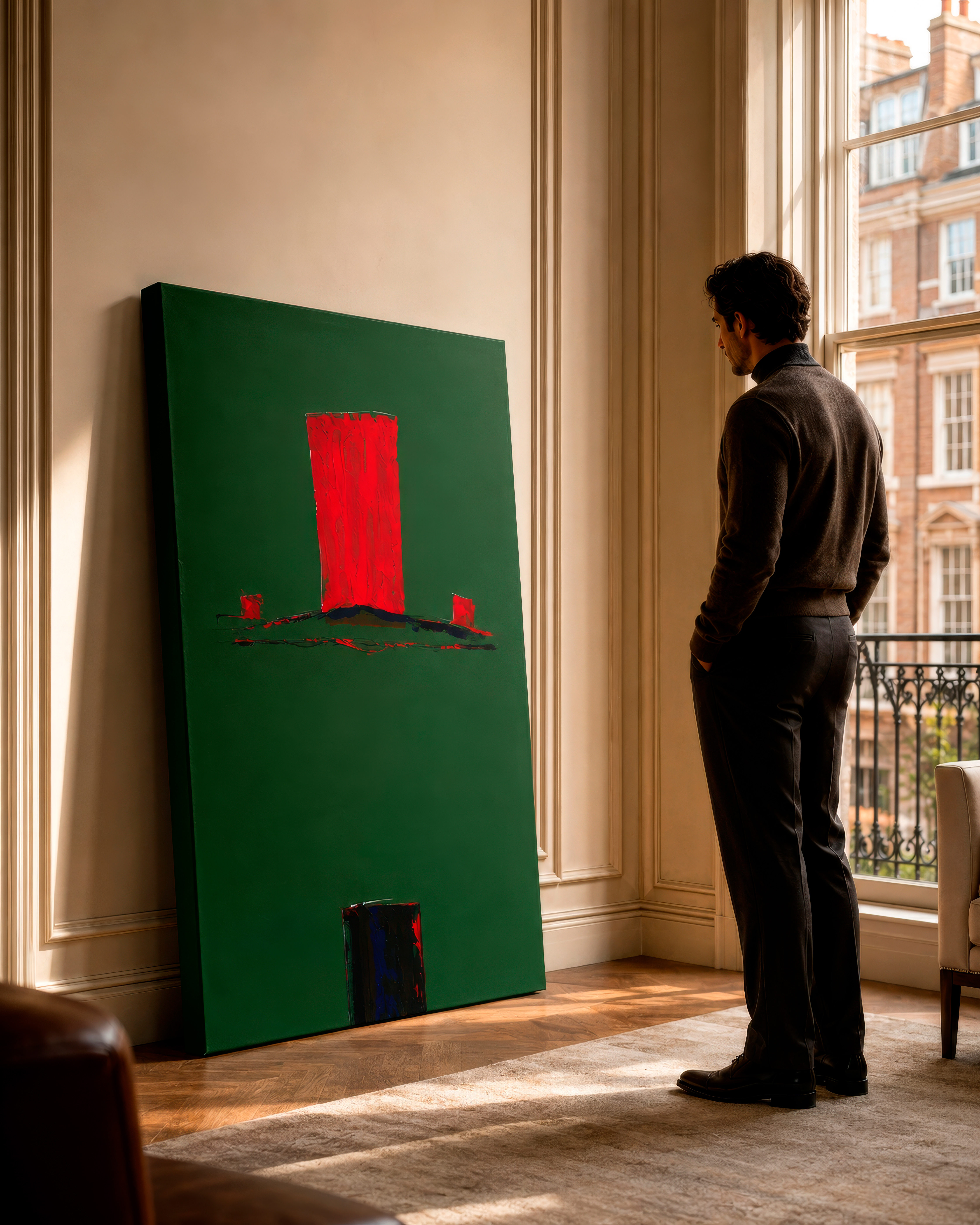 Strata #15 — Red Monolith on Green Field by Maurizio Valch