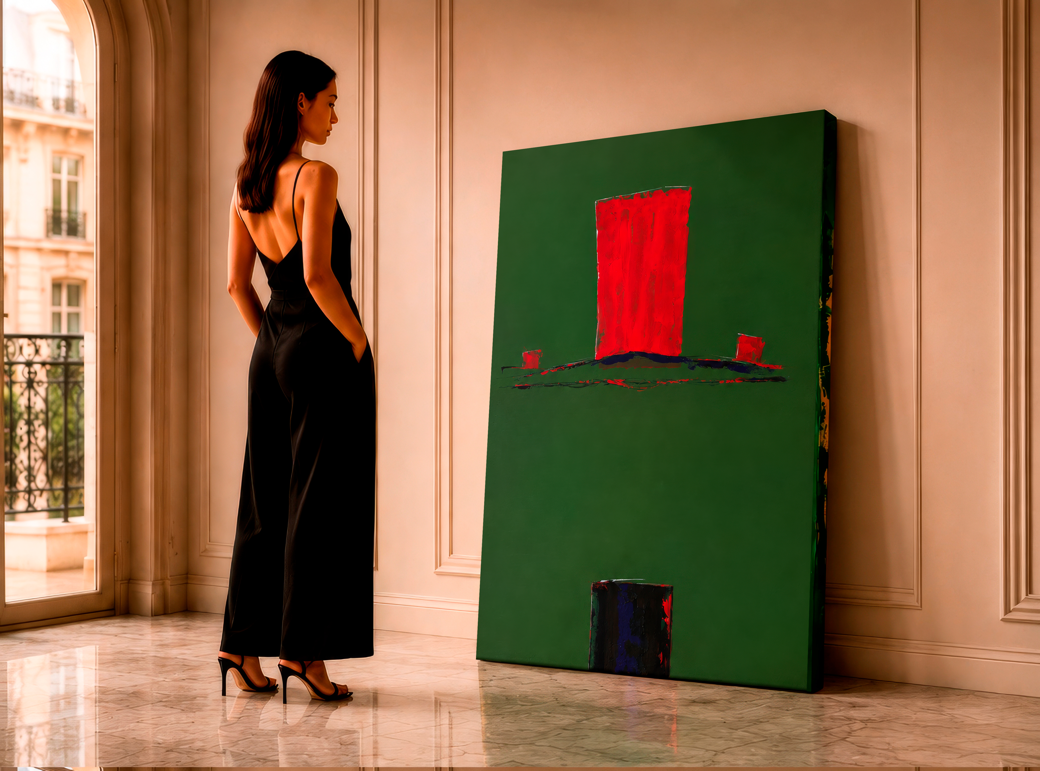 Strata #15 — Red Monolith on Green Field mockup