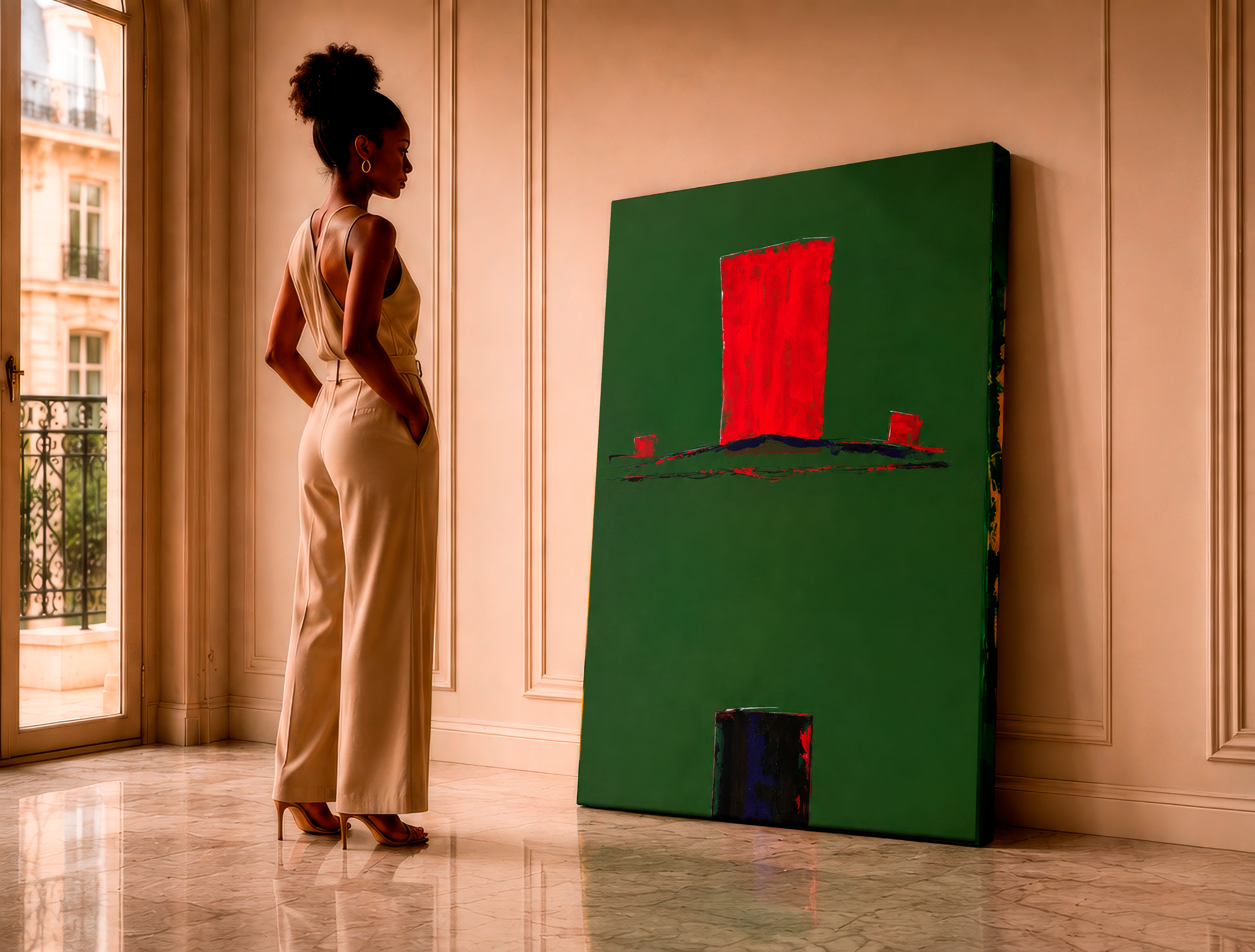 Strata #15 — Red Monolith on Green Field mockup