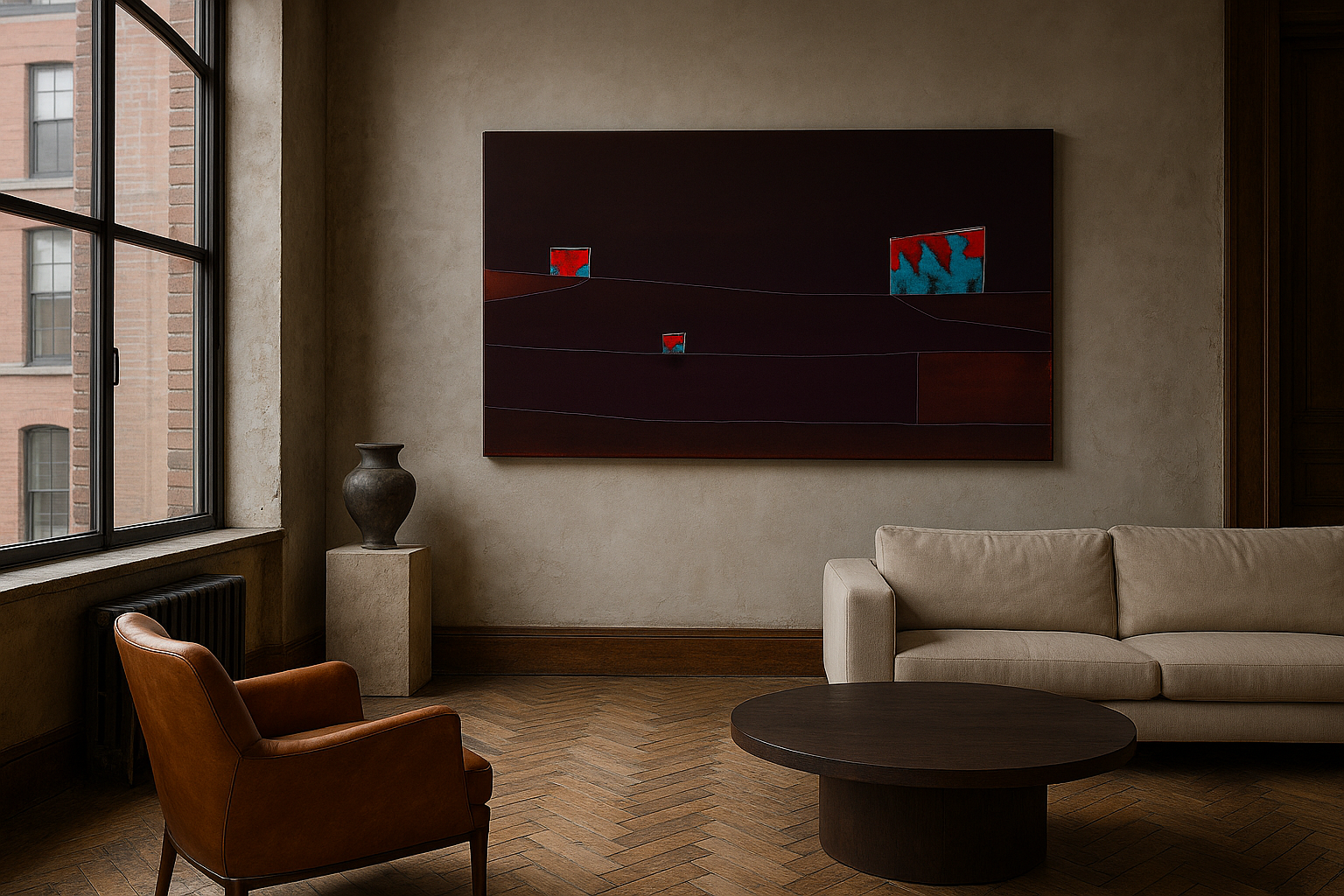 Strata #24 — Dark Red Structural Field mockup
