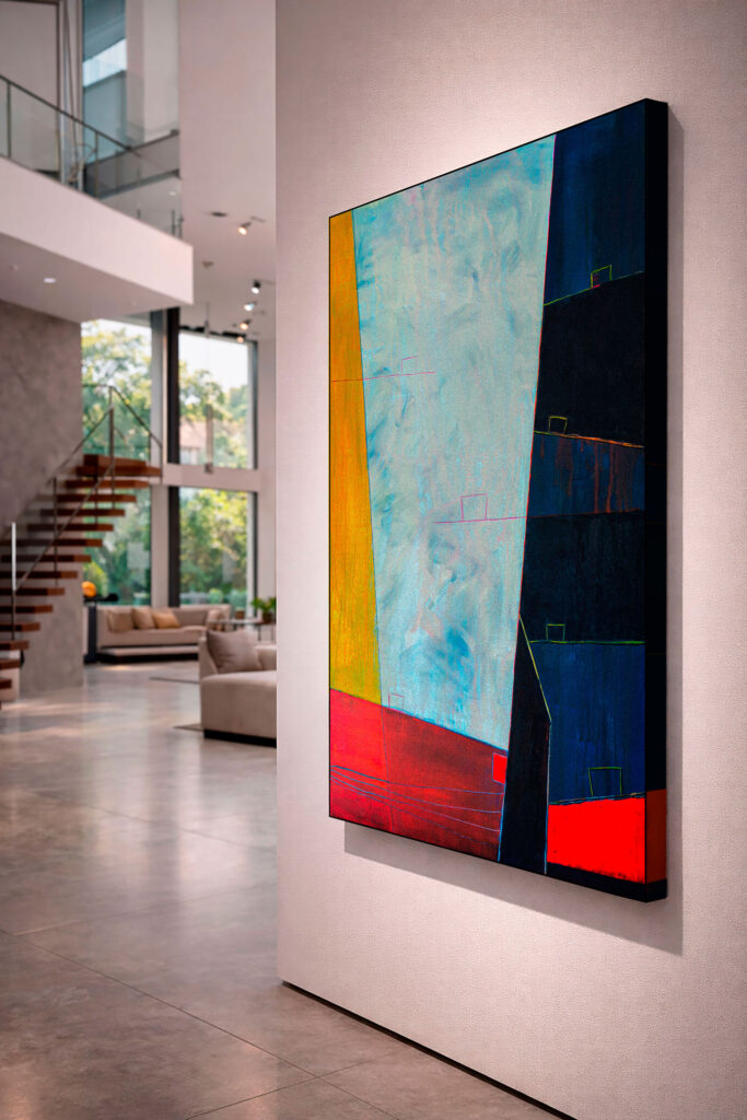 Maurizio Valch large scale abstract painting 32x48 inches displayed in modern contemporary interior